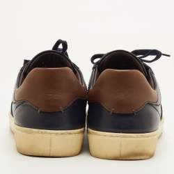 Pre Owned Ermenegildo Zegna Size 41 Navy Blue/Dark Brown Leather Low Top Sneakers