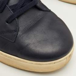 Pre Owned Ermenegildo Zegna Size 41 Navy Blue/Dark Brown Leather Low Top Sneakers