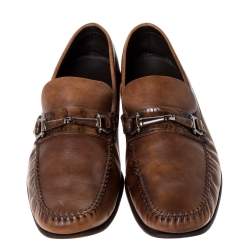 Ermenegildo Zegna Brown Leather Horsebit Slip On Loafers Size 42.5