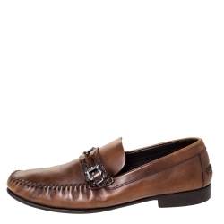 Ermenegildo Zegna Brown Leather Horsebit Slip On Loafers Size 42.5