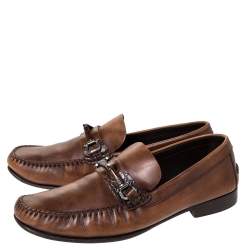 Ermenegildo Zegna Brown Leather Horsebit Slip On Loafers Size 42.5