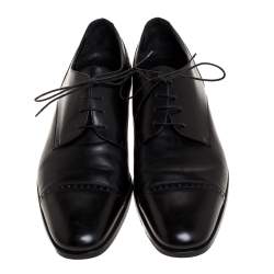 Pre Owned Ermenegildo Zegna Black Brogue Leather Lace Up Oxford Size 43.5