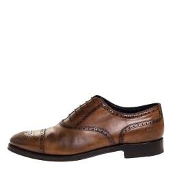 Pre Owned Ermenegildo Zegna Brown Brogue Detail Leather Lace Up Oxfords Size 45