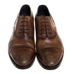 Pre Owned Ermenegildo Zegna Brown Brogue Detail Leather Lace Up Oxfords Size 45