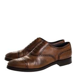 Pre Owned Ermenegildo Zegna Brown Brogue Detail Leather Lace Up Oxfords Size 45