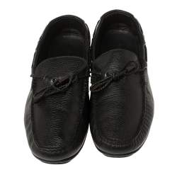 Ermenegildo Zegna Black Leather Bow Loafers Size 42