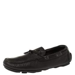 Ermenegildo Zegna Black Leather Bow Loafers Size 42