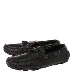 Ermenegildo Zegna Black Leather Bow Loafers Size 42