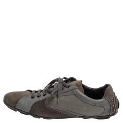 Ermenegildo Zegna Grey Leather And Suede Low Top Sneakers Size 44