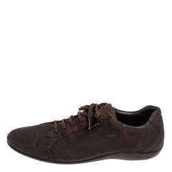 Pre Owned Ermenegildo Zegna Brown Canvas Low Top Sneakers Size 43.5