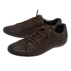 Pre Owned Ermenegildo Zegna Brown Canvas Low Top Sneakers Size 43.5