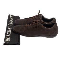 Pre Owned Ermenegildo Zegna Brown Canvas Low Top Sneakers Size 43.5