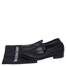 Pre Owned حذاء لوفرز إيرمنجليدو زينيا جلد أسود مغزول مقاس 40