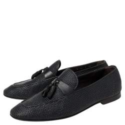 Pre Owned حذاء لوفرز إيرمنجليدو زينيا جلد مغزول أزرق داكن بشراشيب ليدو مقاس 42