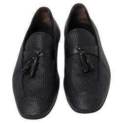 Pre Owned حذاء لوفرز إيرمنجليدو زينيا جلد مغزول أزرق داكن بشراشيب ليدو مقاس 42