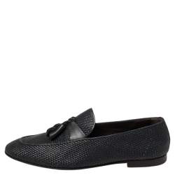 Pre Owned حذاء لوفرز إيرمنجليدو زينيا جلد مغزول أزرق داكن بشراشيب ليدو مقاس 42