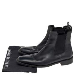 Pre Owned  Ermenegildo Zegna Black Leather Chelsea Boots Size 42