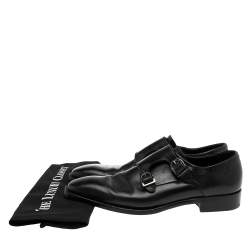 Pre Owned Ermenegildo Zegna Black Leather Monk Strap Oxfords Size 42.5