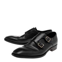 Pre Owned Ermenegildo Zegna Black Leather Monk Strap Oxfords Size 42.5
