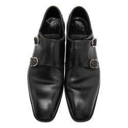 Pre Owned Ermenegildo Zegna Black Leather Monk Strap Oxfords Size 42.5