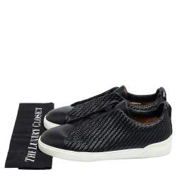 مملوكة مسبقًا Ermenegildo Zegna Couture Black Woven Leather Pelle Tessuta Slip On Sneakers Size 43