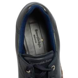 Pre Owned حذاء رياضي إرمنيجيلدو زينيا جلد أزرق كحلي برباط مقاس 42.5