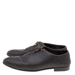 Ermenegildo Zegna Dark Brown Woven Leather Lace Up Oxford Size 44