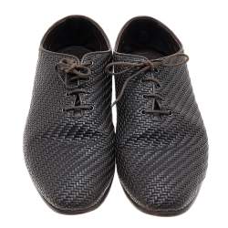 Ermenegildo Zegna Dark Brown Woven Leather Lace Up Oxford Size 44