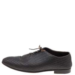 Ermenegildo Zegna Dark Brown Woven Leather Lace Up Oxford Size 44