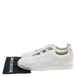 Pre Owned Ermenegildo Zegna Couture White Leather Triple Stitch Low Top Sneakers Size 46