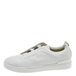 Pre Owned Ermenegildo Zegna Couture White Leather Triple Stitch Low Top Sneakers Size 46