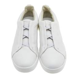 Pre Owned Ermenegildo Zegna Couture White Leather Triple Stitch Low Top Sneakers Size 46