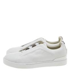 Pre Owned Ermenegildo Zegna Couture White Leather Triple Stitch Low Top Sneakers Size 46