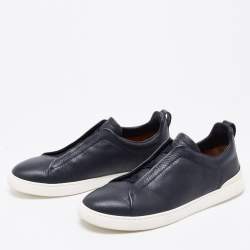 مملوكة مسبقًا حذاء رياضي ايرمنيجيلدو زينيا جلد أزرق كحلي بغرزو ثلاثية سليب أون مقاس 42