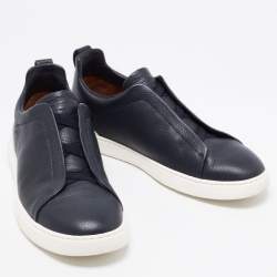 مملوكة مسبقًا حذاء رياضي ايرمنيجيلدو زينيا جلد أزرق كحلي بغرزو ثلاثية سليب أون مقاس 42