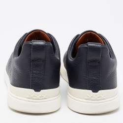 مملوكة مسبقًا حذاء رياضي ايرمنيجيلدو زينيا جلد أزرق كحلي بغرزو ثلاثية سليب أون مقاس 42