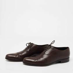 Pre Owned Ermenegildo Zegna Dark Brown Leather Lace Up Oxfords Size 43