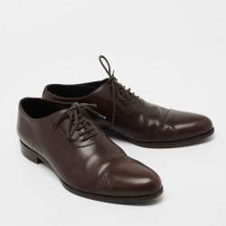 Pre Owned Ermenegildo Zegna Dark Brown Leather Lace Up Oxfords Size 43