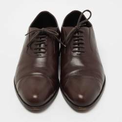 Pre Owned Ermenegildo Zegna Dark Brown Leather Lace Up Oxfords Size 43