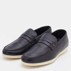 Ermenegildo Zegna Black Leather Slip On Penny Slip On Loafers Size 43.5