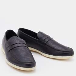 Ermenegildo Zegna Black Leather Slip On Penny Slip On Loafers Size 43.5