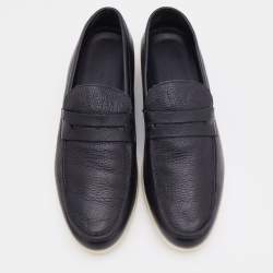 Ermenegildo Zegna Black Leather Slip On Penny Slip On Loafers Size 43.5