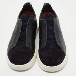 Pre Owned Ermenegildo Zegna Black Suede and Leather Low Top Sneakers Size 45