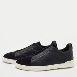 Pre Owned Ermenegildo Zegna Black Suede and Leather Low Top Sneakers Size 45