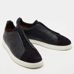 Pre Owned Ermenegildo Zegna Black Suede and Leather Low Top Sneakers Size 45