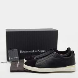 Pre Owned Ermenegildo Zegna Black Suede and Leather Low Top Sneakers Size 45