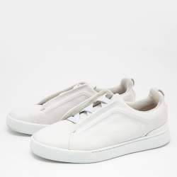 Pre Owned Ermenegildo Zegna White Leather Triple Stitch Low Top Sneakers Size 42