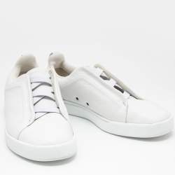 Pre Owned Ermenegildo Zegna White Leather Triple Stitch Low Top Sneakers Size 42