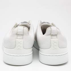 Pre Owned Ermenegildo Zegna White Leather Triple Stitch Low Top Sneakers Size 42