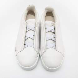 Pre Owned Ermenegildo Zegna White Leather Triple Stitch Low Top Sneakers Size 42
